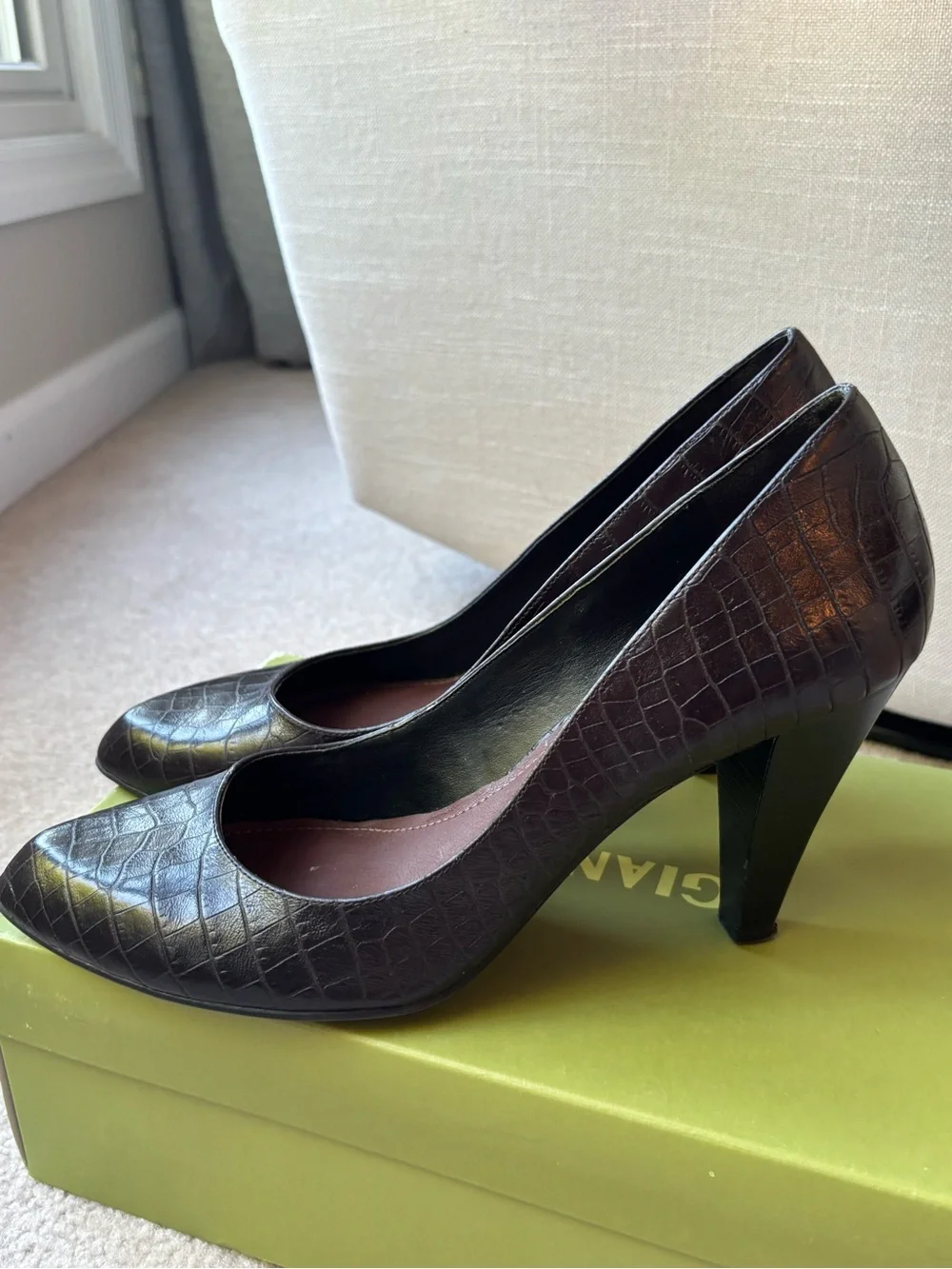 Gianni Bini Black Croc-Embossed Pointed Toe Pumps
